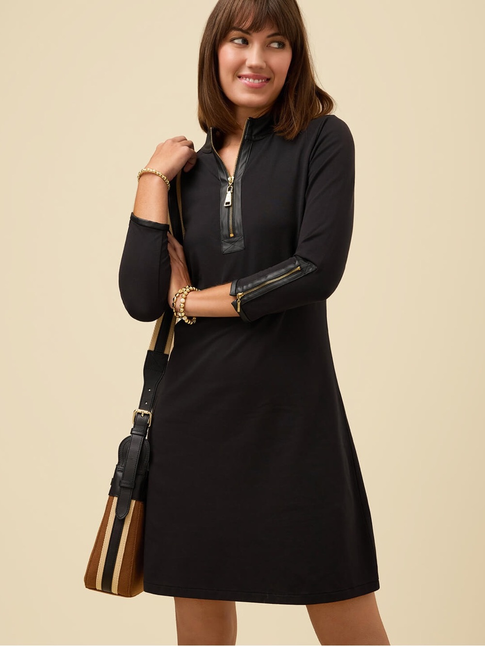 Spartina 449 Nora Black Half-Zip w/ Vegan Leather Dress
Size Large